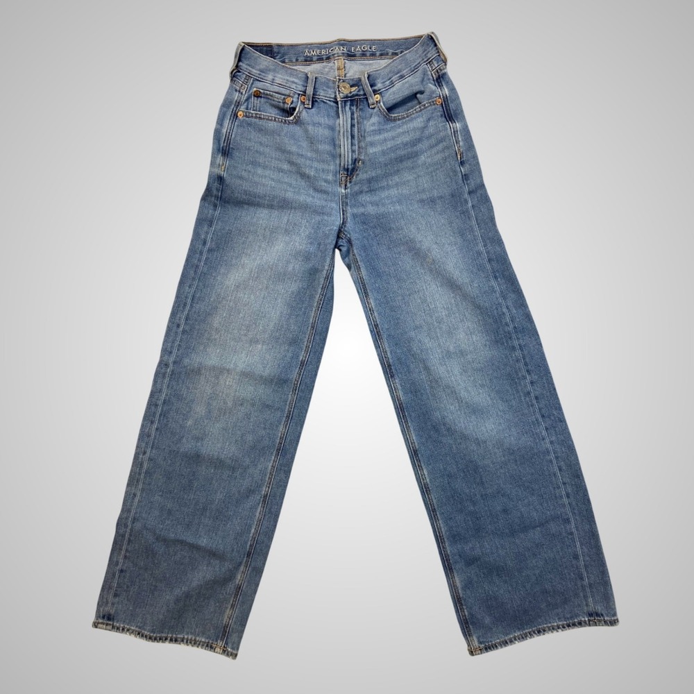 American Eagle Skater Jean Womens 0 Short High Rise Wide Leg Medium Wash Denim‎